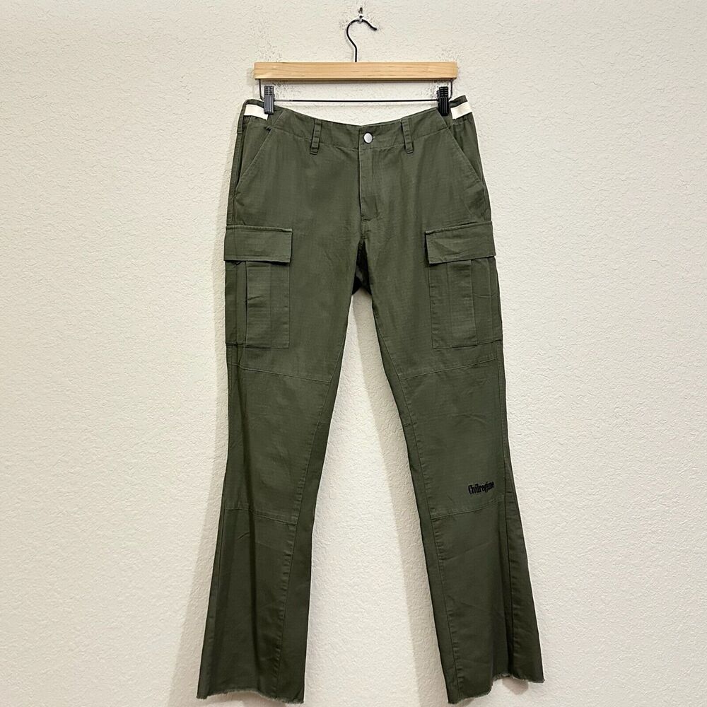 CIVIL REGIME Cargo Pants Olive Green Bootcut Cotton Streetwear Army